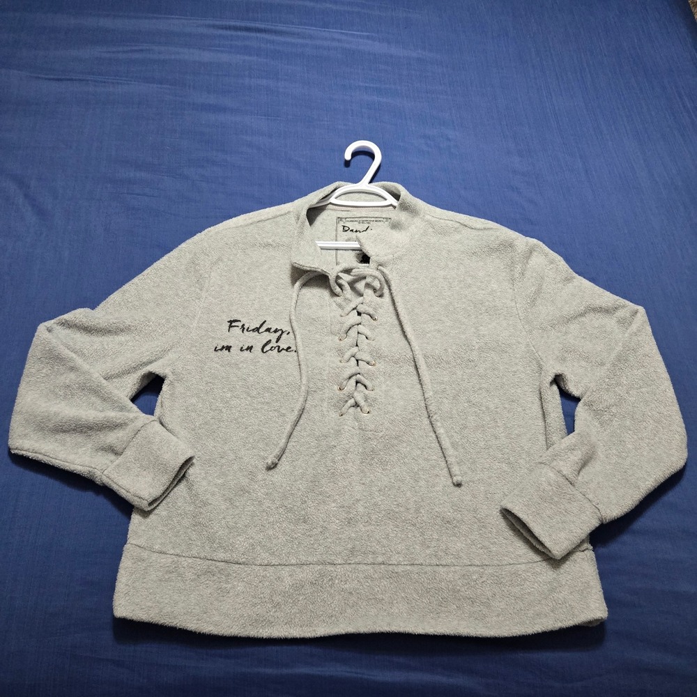 Daydream Nation Lace Up Fleece Top Women XS Gray Excellent Friday Im In Love